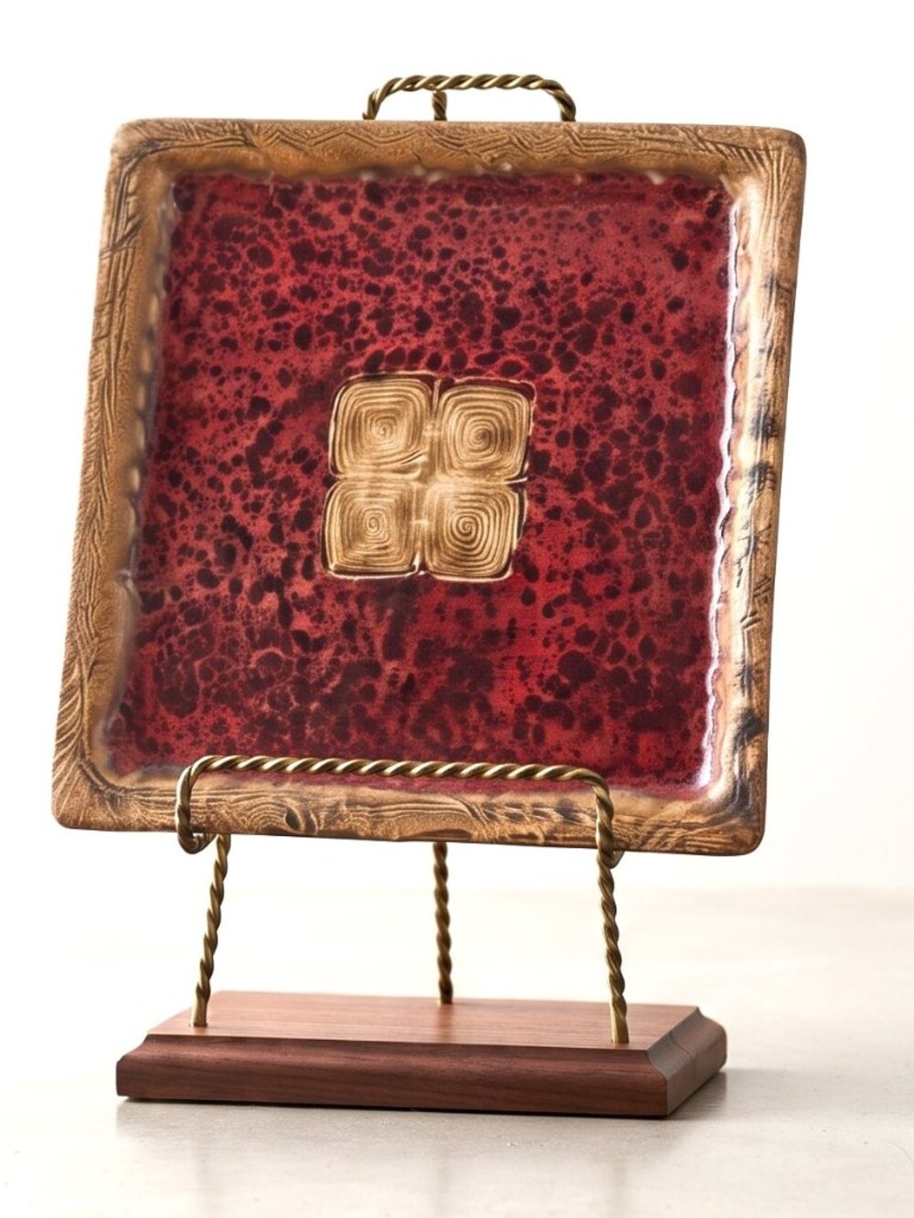Signed Cindy Angliss Hickory Flat Studio Pottery Square Platter Georgia 10.25 In